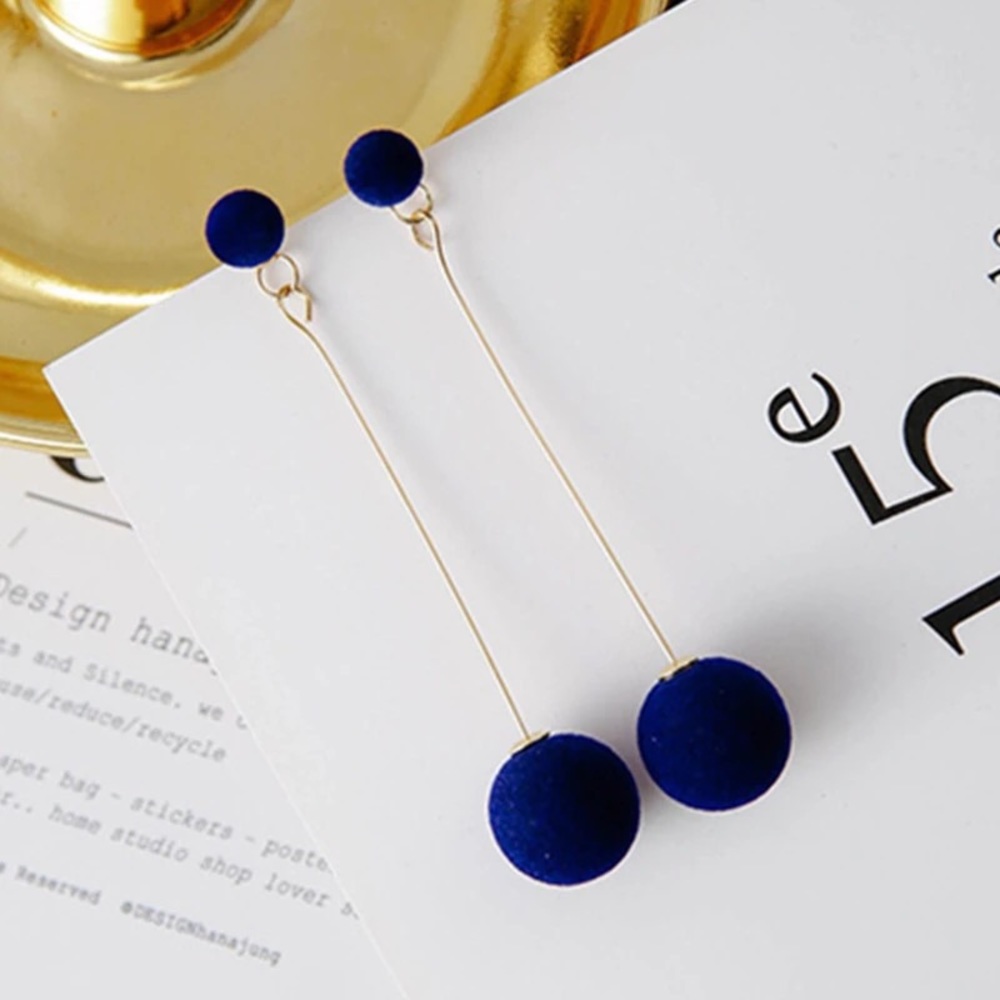 🆕 Blue Plush Ball Drop Dangle Earrings - Picture 3 of 6